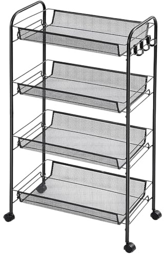 Unibos | 4-Tier Rolling Cart, Easy Assemble Mobile Storage Multipurpose Trolley On Wheels, Slide Out Utility Cart Shelving Units Kitchen Bathroom Laundry Room