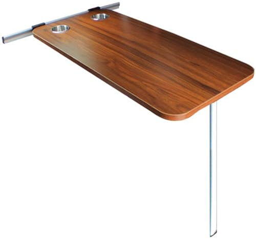 Snaweo Wandtisch Klappbar, Wandklapptisch, Mit 2 Wasserbecherschlitzen, Esstische Zur Wandmontage Mit Klappbarem Bein, Tragbar, Robust Und Langlebig, for Wohnmobile Und Wohnmobiles(Brown)