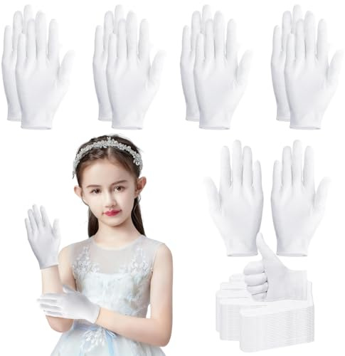 VGECEE 24 Paare Baumwollhandschuhe Kinder Weiße Kinderhandschuhe Handschuhe Baumwolle Stoffhandschuhe Kinder Kostümhandschuhe Cosplay Handschuhe Weiß für Kind Jungen Mädchen Verkleidung Uniform