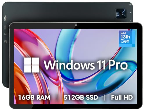 Fusion5 10.1” Windows 11 Professional Tablet PC - 16GB RAM, 512GB SSD, Intel 13th Gen, Full HD, USB C, Micro HDMI - 10 Inch Ultra Slim Windows Tablet Computer, Expandable Storage