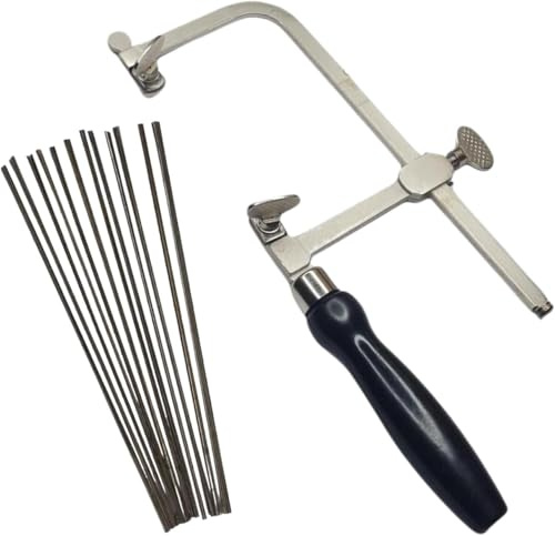German Style Jeweler's Saw Frame with 144 Assorted Blades - Adjustable for Woodworking, Jewelry Making, Craft & Hobby Use