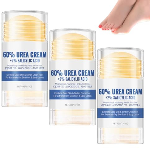 Crème pour les pieds hydratante et anti-crevasses à 60% d'urée, baume pour les talons et les pieds secs et crevassés, crème réparatrice pour les pieds, bâton de soin des pieds pour les callosités (3)
