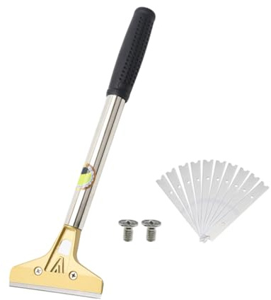 Housoutil Rascador de Limpieza con Mango Antideslizante Espátula Metálica Duradera para Retirar Pegatinas Lechada y Adhesivos Paredes y Suelos Herramienta Ergonómica para Hogar Taller y