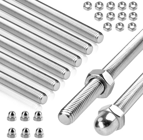 U0U 6 Pcs M8 Fully Threaded Rod,304 Stainless Steel 255mm Threaded Screw with 6 Pcs Cap Nuts and 12 Pcs Hex Nuts,Fully Threaded Rods & Studs for Anchor Bolts Clamps Hangers U-Bolts (M8, 225mm-6pcs)