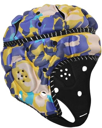 RNXRZANK Casco da Rugby, Protezione per La Testa Regolabile E Confortevole, Casco da Football Americano per Bambini, Ideale per Partite, Flag Football E, Blu Giallo