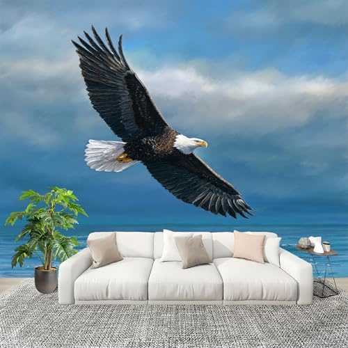 Papel Pintado Panorámico PatróN de áGuila Calva Animal - Fotomurales - Grandes Murales Azul Póster para Salón, Adulto Habitación de los Niños, Estudio Decoración 250x175 cm