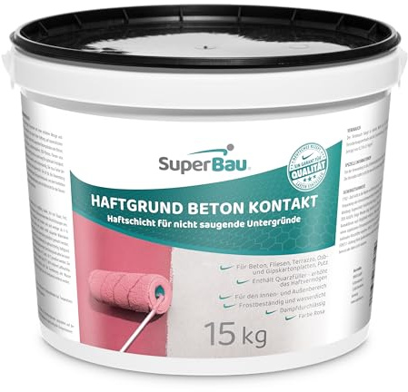 SuperBau BETON KONTAKT 15kg (≈50m²) Haftgrundierung mit Quarzsand – Haftgrund für Beton, Putz & Fliesen, rosa Haftbrücke für glatte, nicht saugende Untergründe, innen & außen