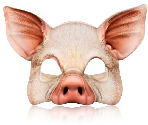 Waldspring Demi-masque de Cochon, Masque Halloween Animal, Masque Deguisement pour Halloween, bal Masqué, Cosplay, Festival, Décoration de Fête (Blanc)