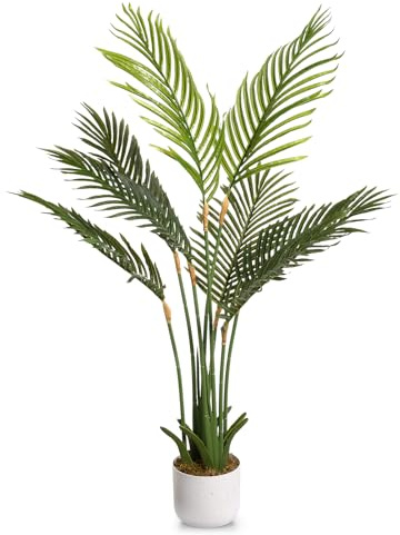 GarveeHome Planta Artificial de Palma de Areca, 105/110 cm, Planta Artificial Alta para Interiores, con Maceta Blanca