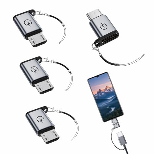 AYHYHLJZJ 4 Piezas Adaptador USB C a Micro USB, Convertidor Adaptador Micro USB a Tipo c para Android, Carga Rápida 18W, Plug & Play, Sin OTG, Adaptador USB Compacto