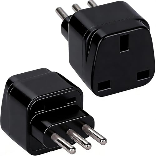 Flomiara 2 Pack UK to Italy Plug Adapter, Italy Adaptor, Grounded Italian Travel Adapter, Travel Adapter for Italy, Chile, Vatican City, Uruguay, Syria, San Marino and More, Black, Type L