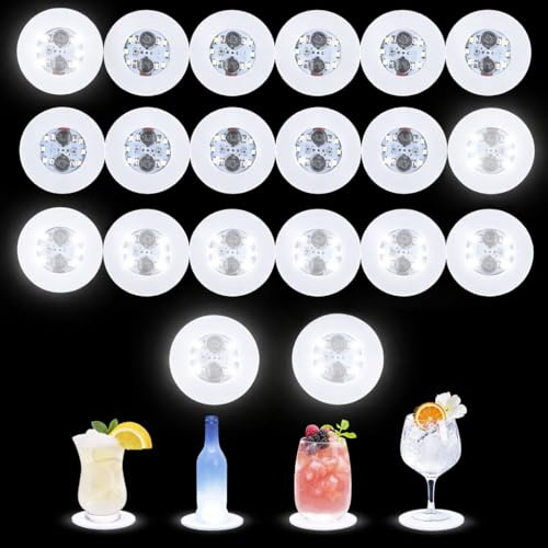 60 mm weiße LED Leuchtaufkleber – leuchtender Untersetzer für Flaschen & Vasen – batteriebetriebene festliche Beleuchtung – Hochzeit, Bar, Weihnachten, Abend – 6 Stück