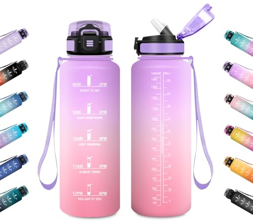 JAPORIA Borraccia 1.5L, Borraccia Motivazionale con Cannuccia, Indicatore Tempo, Antigoccia, Riutilizzabile, per Palestra, Campeggio, Lavoro