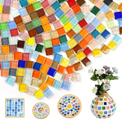 1kg Mosaiksteine Zum Basteln(ca. 1100 Stück), Mosaik Bastelset | Quadratische Mosaiksteine, Mosaik Bastelset für Heimdekoration, DIY, Bilderrahmen, Untersetzer, Mosaikvase - 1x1 cm