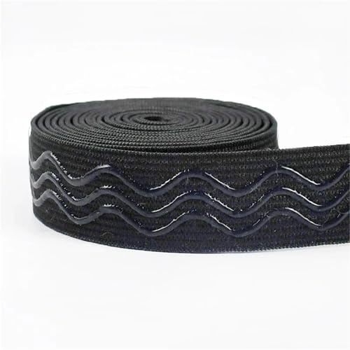 Goma Elastica Costura Banda elástica antideslizante de 5-20 m y 25 mm for ropa interior, correa silicona ondulada, cinta for cinturón, accesorios costura DIY(EB013-Black2,20Meters)