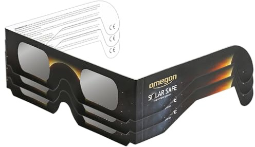 3x Occhiali per eclissi Omegon Solar Safe | Osservazione Sicura | Conformi ISO 12312-2 | Lenti in Polimero Antigraffio | Made in USA | Per l'Eclissi Solare 2026