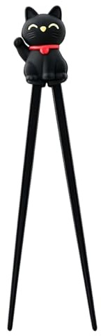 Training Chopsticks Adults, Training Chopsticks, Chopstick Helper, Reusable Non-Slip Learning Chopstick with Easy-Bounce Hinge for Noodles Ramen Eating Tools (Black Lucky Cat)