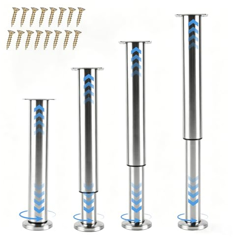 SIGONE 4 Pcs Adjustable Furniture Legs, 25-42cm Stainless Steel Table Legs, Heavy Duty Metal Cabinet Feet for Coffee Table, TV Stand, Sofa, Bed Support Frame