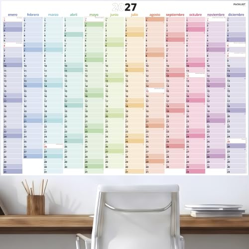 PACKLIST® Calendario Anual 2027 Pared Grande - Planificador 2027 XXL (84,1x59,4 cm) - Planning Anual 2027 DIN A1 - Calendario de Pared Grande para Oficina y Hogar