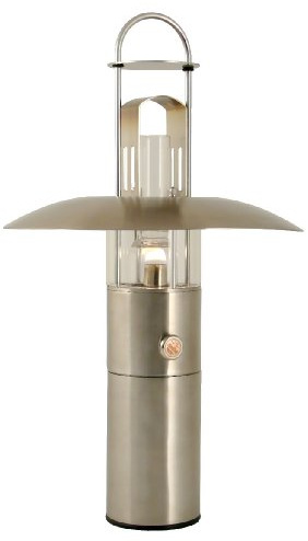Petrolux Petroleumlampe Reflektorschirm, Edelstahl gebürstet, transparentes Glas, Design Peter S. Jessen