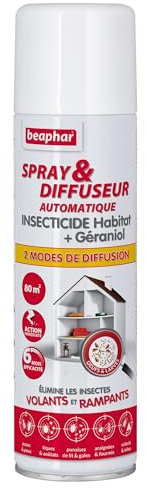 Beaphar – Spray & Diffuseur Automatique Insecticide Habitat – Tue Les Insectes Volants, rampants, Les œufs et Larves – Permet de Traiter 80 m² – Action Longue durée jusqu'à 6 Mois – Flacon 250 ML
