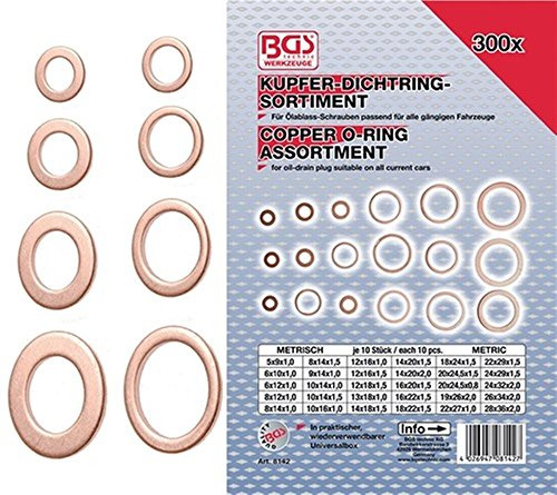 BGS 8142 | Dichtring-Sortiment | 300-tlg. | Kupfer | inkl. Sortimentskasten | Kupferringe | Kupfer-Dichtringe | Unterlegscheiben