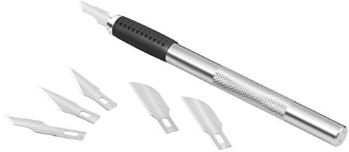 Westcott E-73000-SET 00 Set de scalpel avec 6 couteaux différents, manche en métal particulièrement robuste avec zone de préhension caoutchoutée