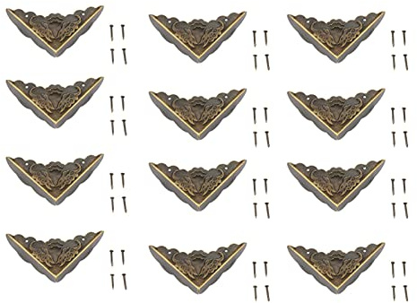 12pcs Corner Protector Vintage Bronze Iron Decorative Feet Brass Corner Trim Protector Corner Bronze Edge Protector for Wooden Box Edge