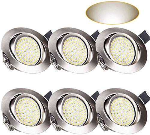 Wenscha LED Recessed Ceiling Lights, 6 Pack 3.5W LED Integrated Spotlights 400LM 230V Neutral White 4000K Downlights Ultra Slim Round Nickel Protection Rotatable for Living Room Bedroom Kitchen