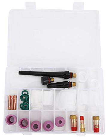 31 STÜCKE WIG-Schweißbrenner Kit 6# 7# 8# 10# 12# WIG-Gaslinsen-Spannzangen-Körper Kit mit verschiedenen Größen, WIG-Glasschalen-Keramikdüsen-Gaslinsen-Spannzangen-Körper(31PCS)