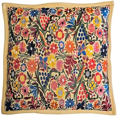 ALKIMIA INC Mexican Handmade Pillow Cover Chiapas Embroidery (Beige)