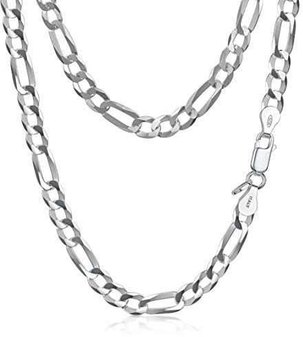 Amberta Unisex flache Figaro Halskette aus 925 Sterling Silber: Breite 0.47 cm Länge 50 cm