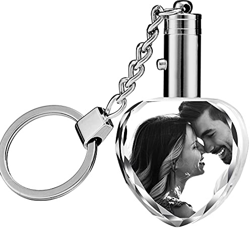 Cristal Porte-clés Personnalisables Photo,Porte-clés Personnalisé avec lumièr pour Mariage Anniversaire Anniversaire Noël,Cœur