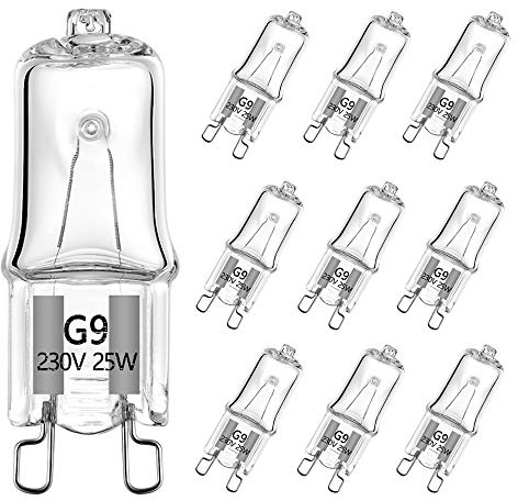 VINBE 25W G9 Halogen Light Bulb Two Prong Looped Pins for Cabinet Lights, Landscape Lights, Desk and Floor Lamps, Wall Sconces, Dimmable, 230V, Warm White(2700k, 10pcs)