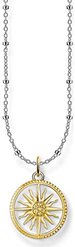Thomas Sabo Damen Halskette mit Sonnen Anhänger 925er Sterlingsilber 750er Gelbgold Vergoldung mit Zirkonia, Länge: ca. 42cm, SCKE150282