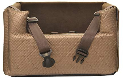 Exclusive Hunde Autositz | Autositz für Hunde, Katzen, Haustier | Rückbank, Beifahrersitz | Hundebett, Hundetasche | Kunstleder | Farbe: Metallic Braun | Große: M (47x40 cm)