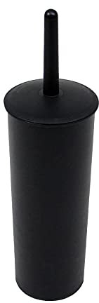 Casaphoria Compact Freestanding Plastic Toilet Bowl Brush and Holder for Bathroom Storage and Organization - Space Saving, Sturdy, Deep Cleaning, Covered Brush - Black