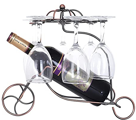 YYC Portabicchieri da Vino retrò Autoportante per Bar Cucina,Porta Calici da Appoggio di Design per Biciclette-Organizer in Metallo,per 6 Bicchiere di Vino + 1 Bottiglia di Vino