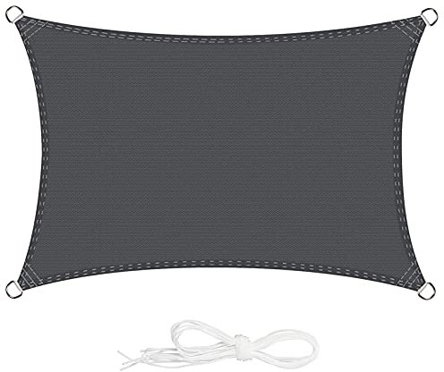 ERPENG Sonnensegel 4x6m 95% UV Schutz wetterfest Balkonverkleidung mit Seilen und Befestigungs Kit für den Gartenzaun Balkongeländer, Dunkelgrau