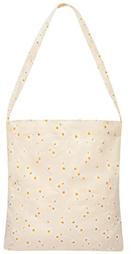 Haooryx Daisy Wiederverwendbare Shopper Tasche Aus Baumwolle Mit Blumenmotiv, Große Canvas Shopper Tasche Frauen Mädchen Umweltfreundliche Schultertasche Schule, Einkauf Und Als Geburtstagsgeschenk