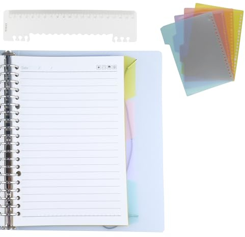 AMO HERMOSO A5 Spiral-liniertes Notizbuch mit 4 Indexregister und Lineal, liniertes Papier, Spiralbindung, Notizblock, Journal mit elastischem Verschlussband, 60 Blatt, 120 Seiten, für Büro, Schule