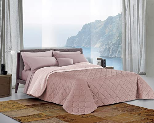 CLARA HOME Copriletto Matrimoniale 2 Piazze Estivo Double Face Cipria/Rosa Chiaro, Trapuntino in Velluto Soffice Manopesca, Colori Luminosi, Ideale Autunno Primavera, Made in Italy