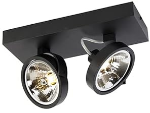 Qazqa Verstellbarer Deckenstrahler, Deckenspot - Go - Schwarz, max. 3W, Geeignet für LED, 30cm, Rechteckig, 2-flammig, Ideal als Wohnzimmerlampe, Küche lampe und
