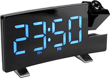 Digitaler Projektionswecker, LED-Wecker mit Projektion an der Decke, Wand, 180°-Projektor, USB-Ladegerät, Batterie-Backup für Schwere Schläfer, Kinder, Erwachsene, ältere Menschen(Blaue Schrift)