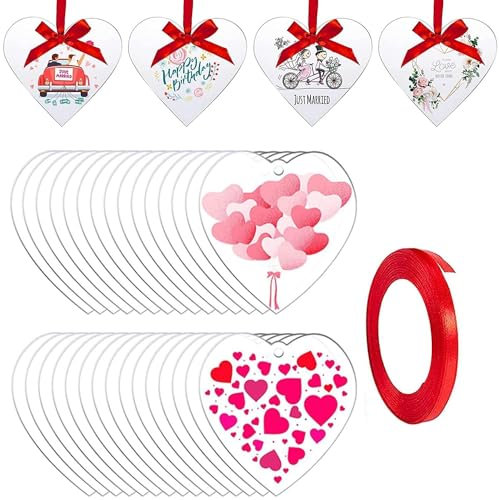 TSKDKIT 30 Stücke Christmas Bauble Heart Acrylscheibe Weihnachtskugel Acrylscheibe Weihnachten Deko Anhänger Plexiglasplatten Christbaumkugeln Plexiglasscheibe