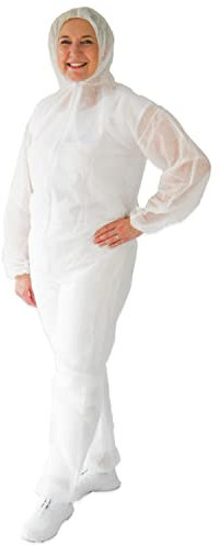 ARNOMED Tuta da lavoro uomo/donna, 1 tuta usa e getta bianca, protezione vernice usa e getta in taglia XL (140x178cm), protezione con cappuccio, tuta usa e getta vernice senza lattice, bianco, X-Large