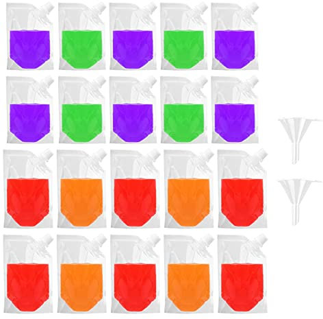 PMELCXD Getränkebeutel für Festivals,Getränkebeutel Saftbeutel, 20 Stück Trinkbehälter Faltbare Trinkbeutel mit 2 Trichter, Auslaufsicherer Wasserbeutel für Festivals,Camping & Outdoors (420ml+500m;)