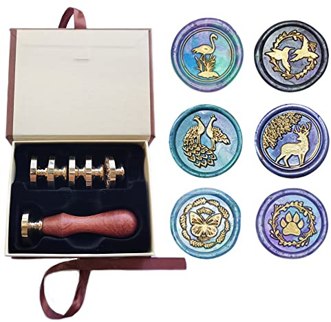 PORXFLY Wachssiegel-Stempel-Set, 6 Stück, Tier-Wachssiegel-Stempel-Set, Drache, Katze, Eule, Siegelstempel, Vintage-Stempel für Hochzeitseinladungen, Briefkarten, Einladungen, Geschenkverpackungen