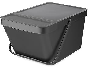 Brabantia - Sort & Go Stackable Waste Bin 20L - Large Recycling Bin - Carry Handle - Easy to Clean - Suitable as Storage Bin & Paper Bin - Kitchen Accessories - Grey - 28 x 45 x 22.5 cm