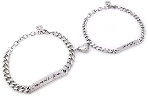 Bracciale coppia lui lei coordinate geografiche personalizzato uomo donna primo bacio con rigido acciaio personalizzabile regalo scritta nome fidanzati braccialetti San Valentino (Frasi catena)